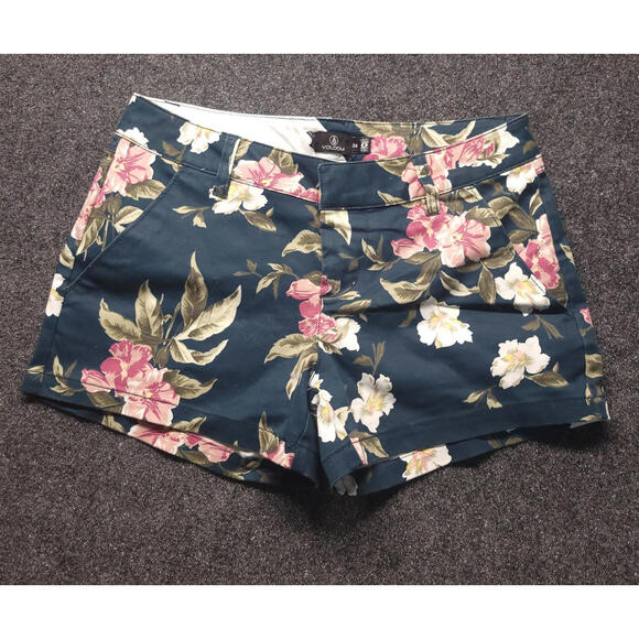 Volcom Shorts Black Floral Print Chino 2.5" Inseam Women's Size 24 - Picture 1 of 5